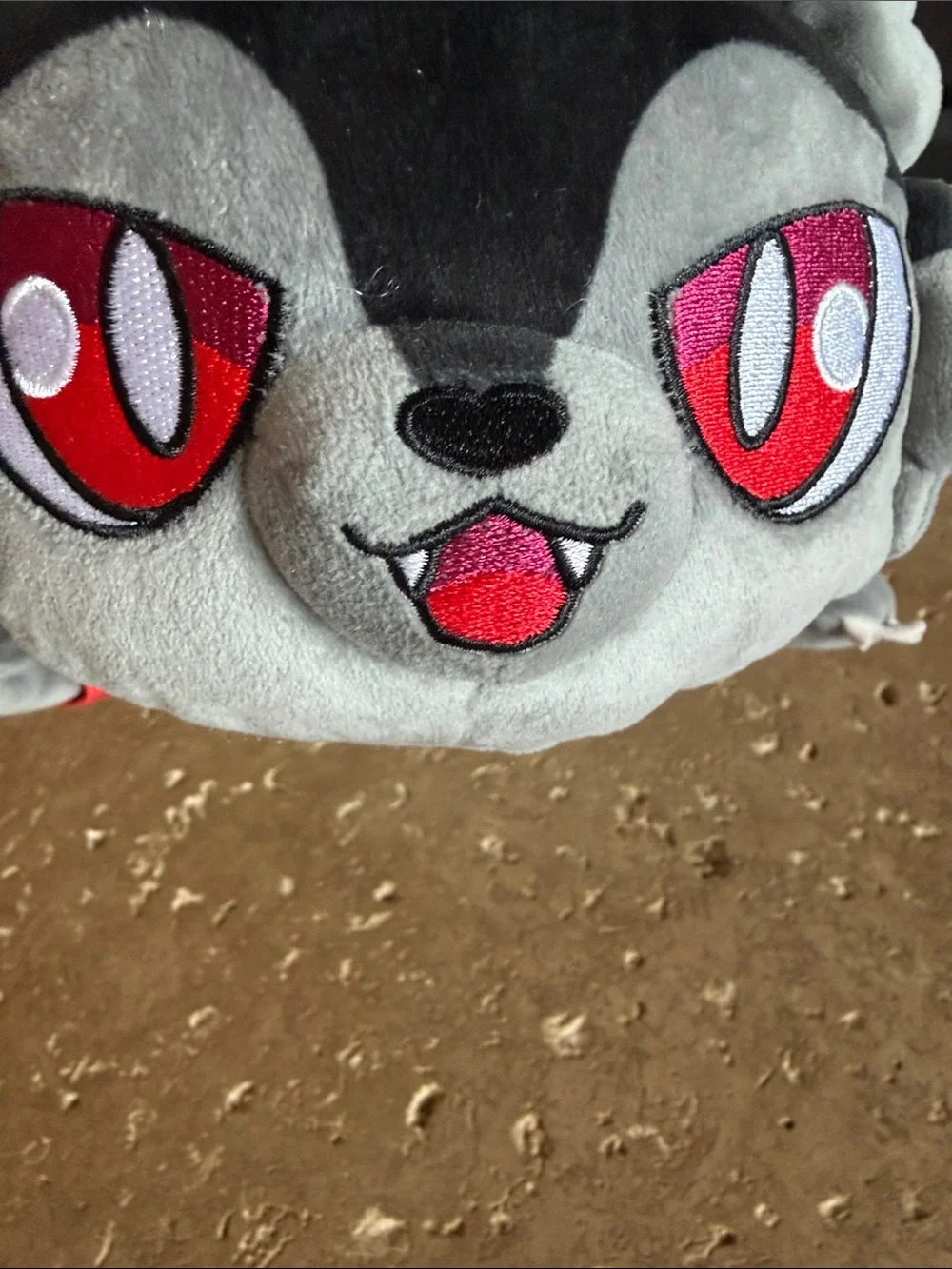 Aphmau MeeMeow WereWolf Plush Animal — Black, Gray & Red Accent